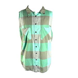 Patagonia Green Plaid Button Down Tank Women Size XL